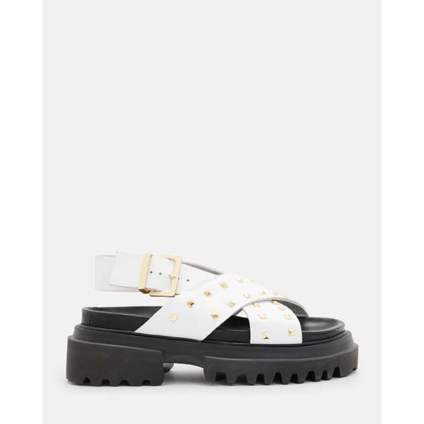 Allsaints Australia Womens Cosmo Leather Studded Crossover Sandals White/Brass AU42-843